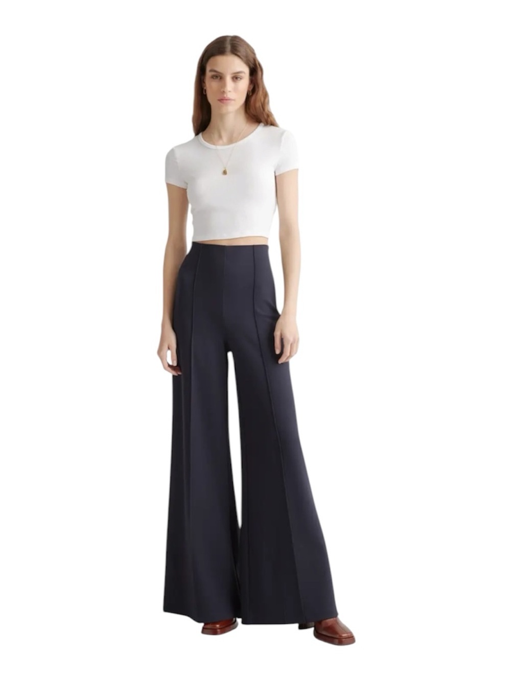 Quince Ultra Stretch Ponte Navy super wide pants